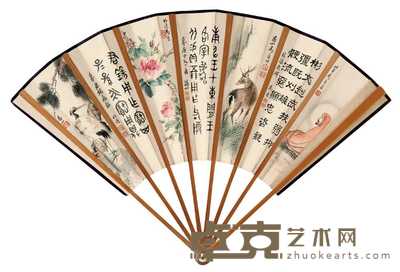 马晋 书法 动物 花卉 成扇 18×50cm